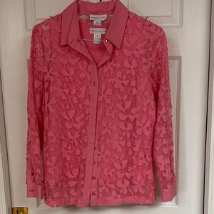 Susan Graver Pink Lace Button Down Shirt with Tank